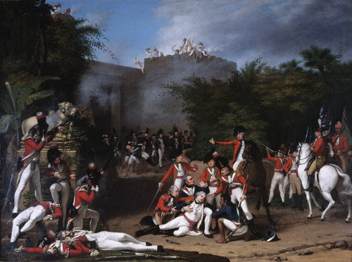 The Death of Colonel Moorhouse at the Storming of the Pettah Gate of Bangalore, March 7th, 1791 (Robert Home) (1752-1834) National Army Museum, London
